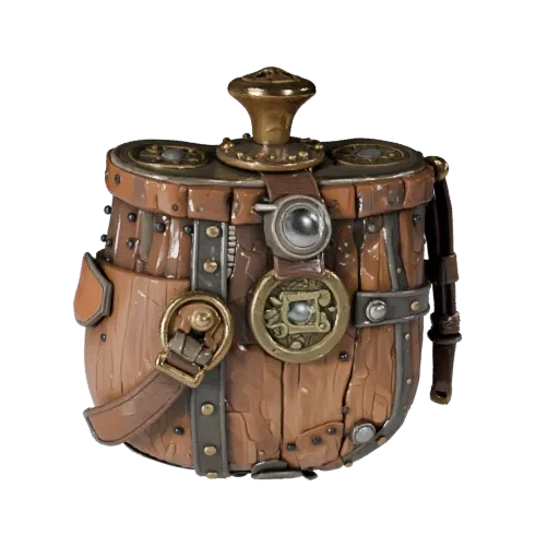 Adventurer Coin Pouch Realistic 3D model, three-quarter studio render, showing aged wood, clear pickup silhouette.