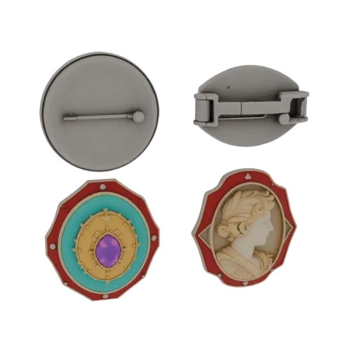 Geometric Cameo Brooch scene ready 3D model, side view studio render, showing brooch silhouette and surface contrast.