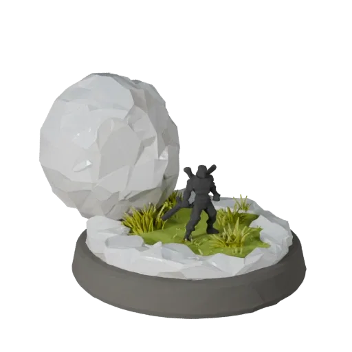Snow Round Base stylized 3D model preview showing rim shape, three-quarter game view, height and ground texture