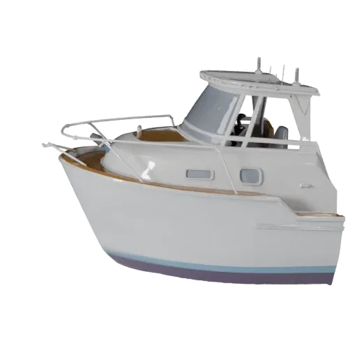 Modelo 3D de Barco de Pesca de Alta Poligonagem, vista de estúdio em close-up, ativo de veículo de alta poligonagem com forma