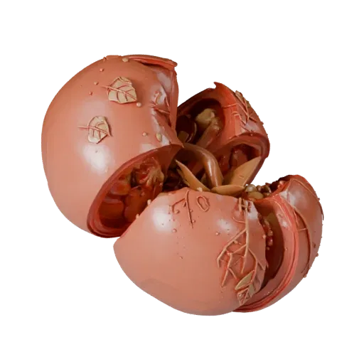 Chopped Tomato Cluster Printable 3D model, isometric STL render, showing leaf veins, clear vegetable silhouettes.