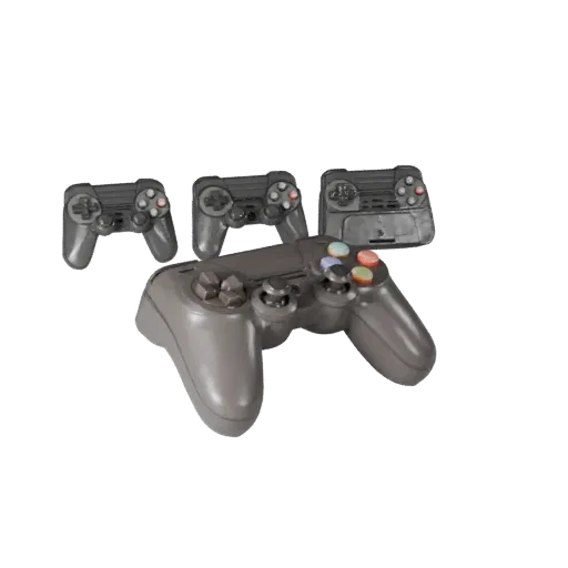 Retro Controller 3D model, three-quarter front view, AR viewer studio render, showing matte plastic, form detail.