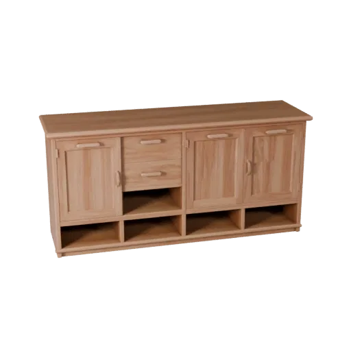 Floating Sideboard Product Viz 3D model, dining room, three-quarter studio product render, painted wood detail.