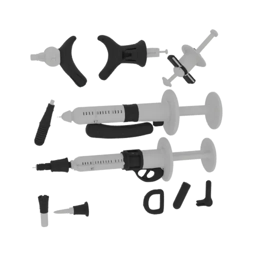 Emergency Syringe Model 3D model, three-quarter front view, AR viewer studio render, showing material detail and scale.