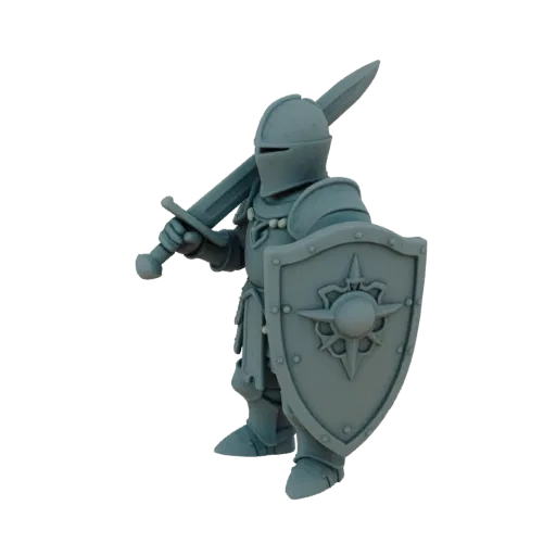 Mittelalterlicher Paladin Defensiv Miniatur STL, Drei-Viertel-Tabletop-Rendering, harzdruckbare Heldenminiatur mit Schwert, S