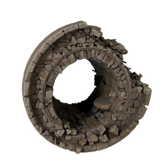 Buried City Gateway Unreal Engine 3D model, top-down viewport view, showing aged stone, built remnants.