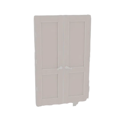 Un rendu 3D d'une porte classique double avec deux poignées argentées, présenté sur fond blanc.