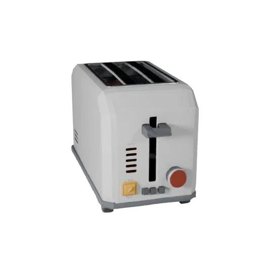 Retro Toaster Low Poly 3D model, dining room, game viewport three-quarter view, plastic detail.