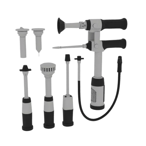 Emergency Otoscope 3D model, three-quarter front view, AR viewer studio render, showing stainless steel, form detail.