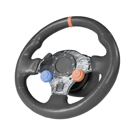 Modèle 3D de volant, vue de jeu en trois quarts, actif de véhicule prêt pour Unity avec des bords nets, une logique d'attache
