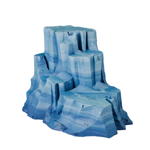 Glacier Ice Cliff Stylized 3D model, stylized isometric environment render, showing stratified stone, snow banks.