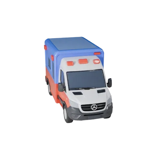 Modello 3D Ambulanza in stile cartone animato, vista studio a tre quarti, asset veicolo stilizzato con linee della carrozzeri
