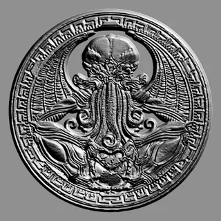 Modèle 3D bas-relief Cthulhu style gravure grecque antique avec ornement de bordure