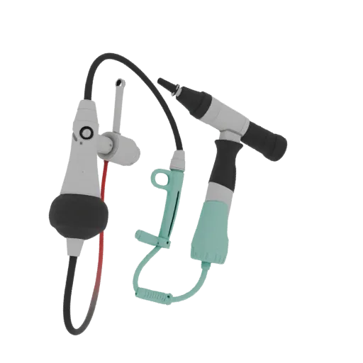 Surgical Style Otoscope 3D model, side profile view, technical viewport render, showing stainless steel, form detail.