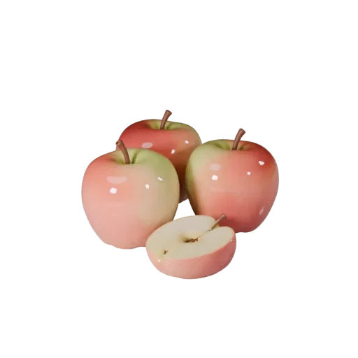 Market Apple Product Viz 3D model, three-quarter studio product render, showing skin pores, recognizable fruit forms.