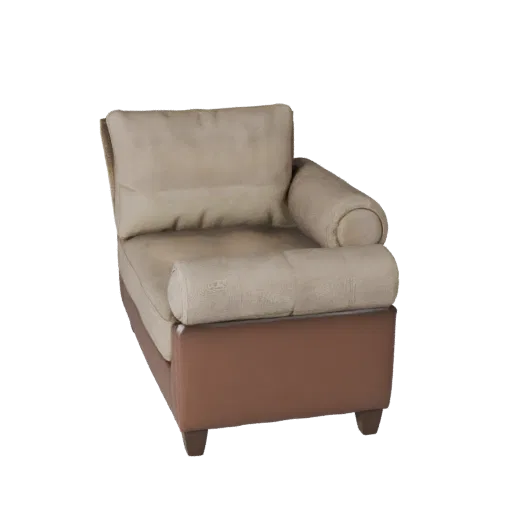 Compact Loveseat Realistic 3D model, living room, three-quarter studio render, woven fabric detail.