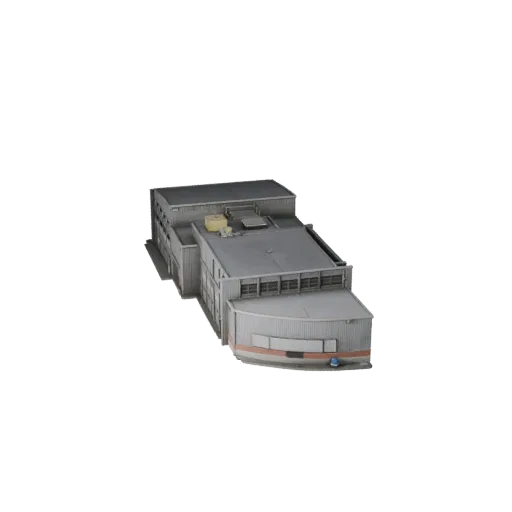 Data Center Building realistic 3D model, three-quarter exterior view, showing industrial building materials and architectural