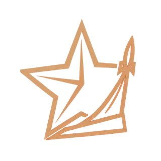 3D render of a stylized golden-bronze star with a rocket launching upwards from its side, symbolizing ambition and space expl