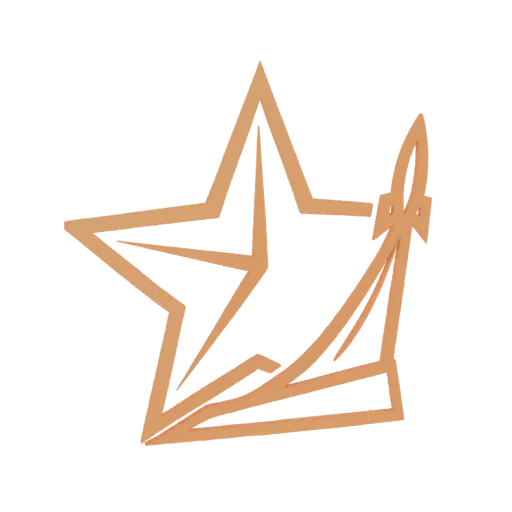 Rendu 3D d'une étoile stylisée bronze-doré avec une fusée décollant vers le haut sur son flanc, symbolisant l'ambition et l'e