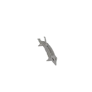 Ein detaillierter 3D-Render eines grauen Alien-Skelettfragments, der komplexe Knochenstrukturen und scharfe, außerirdische Me