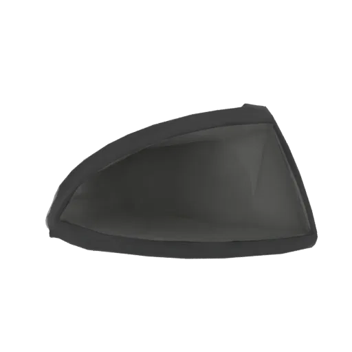 Modelo 3D de una cubierta de espejo lateral de automóvil tintado oscuro, mostrado desde un perfil lateral con un diseño elega
