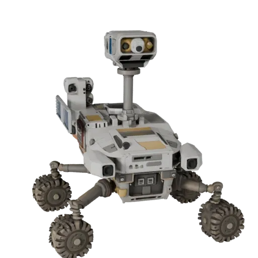 Prospector Planetary Rover Modular 3D model, isometric modular kit view, showing dusty wheels, vehicle stance.