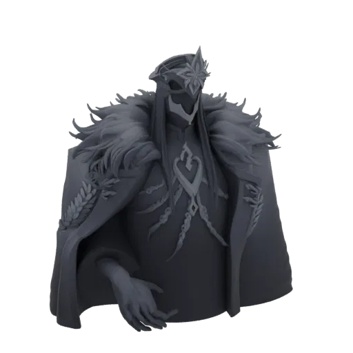 Render de modelo 3D de um busto regio de Rei de Gelo com coroa detalhada, gola de pele e armadura ornamentada, apresentado co