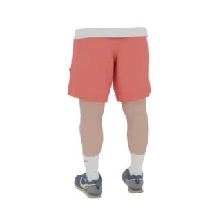 Back View of Red Shorts with White Waistband and Sneakers