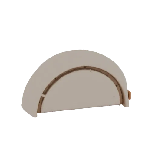 Modèle 3D d'élément décoratif semi-circulaire avec texture bois, présenté sur fond blanc