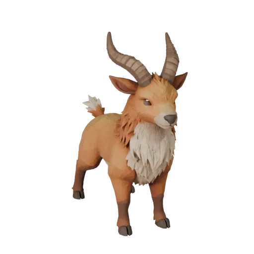 Modello 3D Gazella Low Poly, vista laterale della telecamera di gioco, asset animale low-poly con silhouette di corna o palch