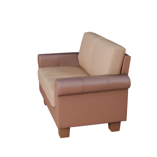 Compact Loveseat Stylized 3D model, living room, stylized isometric render, woven fabric detail.