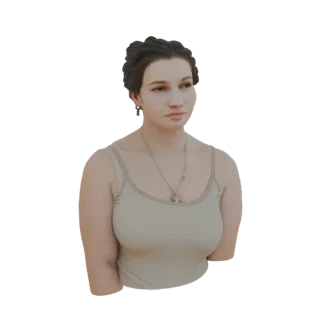 Modèle 3D d'un buste de femme avec des cheveux tressés et un collier, vu de face.