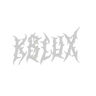 Modèle 3D du logo KBLUX dans un style métal gothique tranchant avec des bords angulaires et une texture métallique.