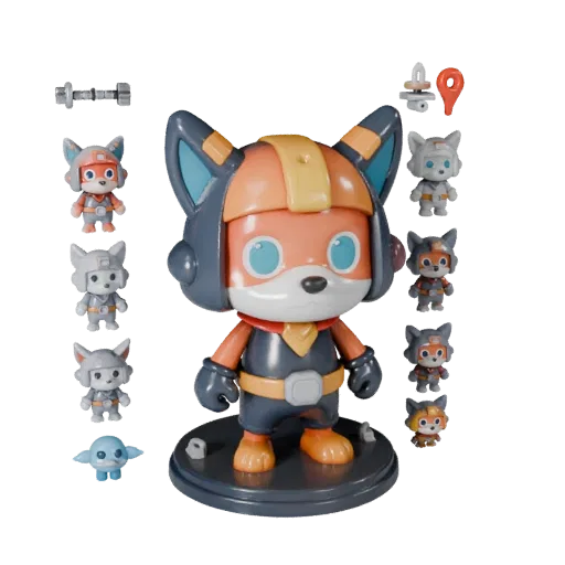 Vinyl Animal Figurine modular kit 3D model preview showing pose, top-down kitbash view and surface detail