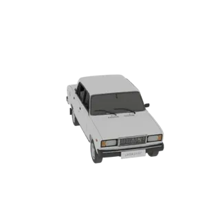 Uma renderização de modelo 3D de um sedan Lada 2107 branco, visto de um ângulo frontal direito ligeiramente elevado.