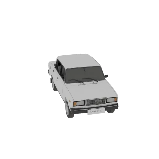 A 3D model render of a white Lada 2107 sedan, viewed from a slightly elevated front-right angle.