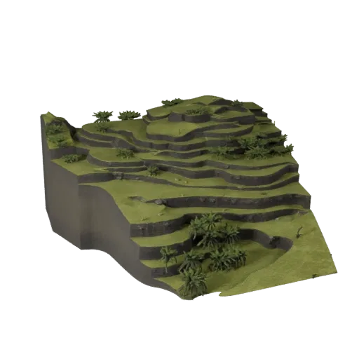 Coastal Mangrove Biome 3D model, close-up cinematic environment render, showing terrain layers, terrain detail.