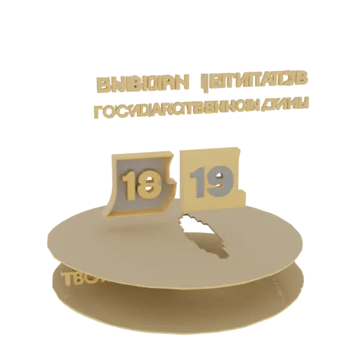 3D render of golden '18' and '19' numbers standing on a circular golden base against a black background.