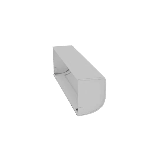 A 3D model of a modern white air conditioner unit, viewed from a slightly elevated angle, against a black background.