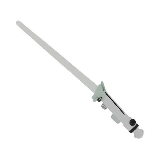 3D model of a futuristic energy sword with a light gray blade and a detailed silver and black hilt, set against a black backg