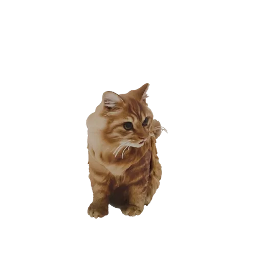 A 3D model of an orange tabby cat sitting, with detailed fur texture and alert eyes, presented on a white background.