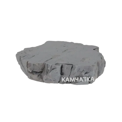 3D model of a grey, flat-topped rock with visible cracks and a Cyrillic inscription 'КАМЧАТКА' on its side.