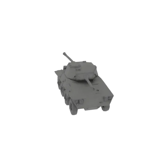 3D model of a grey 8x8 Armored Personnel Carrier with a turret, viewed from a slightly elevated front-right angle.