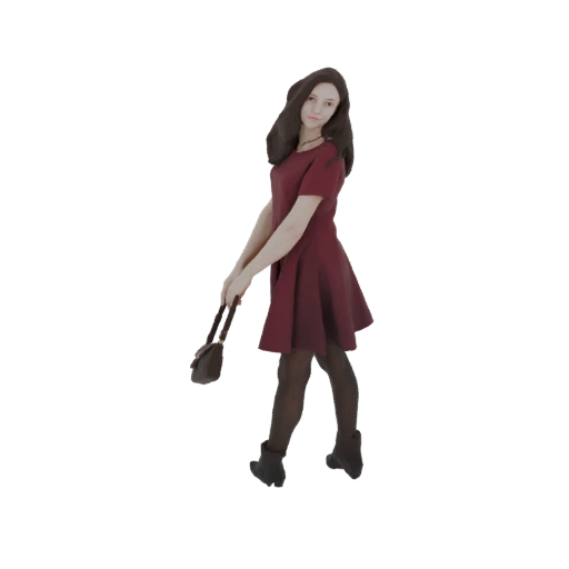 Woman in Burgundy Dress with Handbag