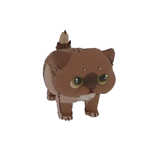 Un rendering 3D di un wombat cicciotto e carino con grandi occhi verdi e un mantello marrone testurizzato, in piedi su uno sf