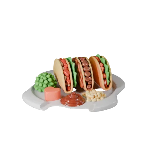 Homestyle Taco Platter Printable 3D model, isometric STL render, showing sauces, plated composition.