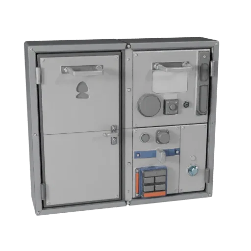 Modern Pressure Plate Modular 3D model, isometric modular kit view, showing metal hinges, clear interaction affordances.