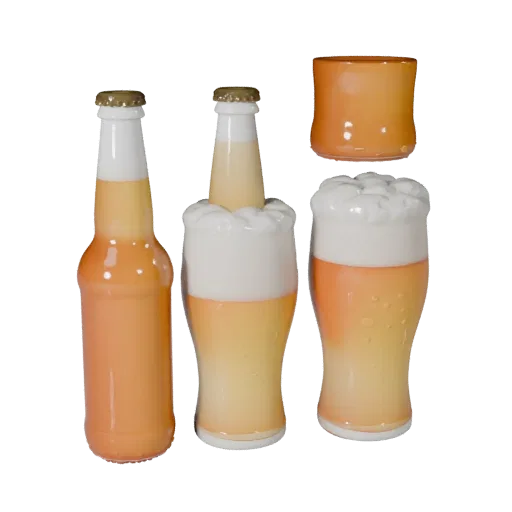 Modelo 3D de visualização de produto Garrafa de Cerveja, render de produto em estúdio em três quartos, mostrando o vidro, a forma do recipiente.