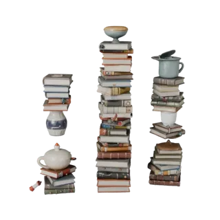 High Poly Cluttered Book Stack 3D Asset for Studio