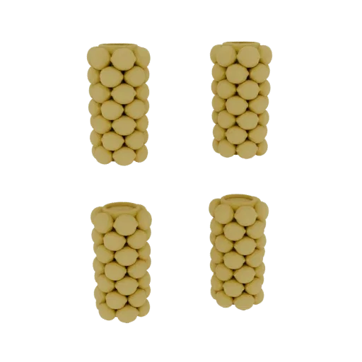 A 3D render of a cylindrical vase covered in a pattern of small, rounded beads, presented in a warm, neutral color.